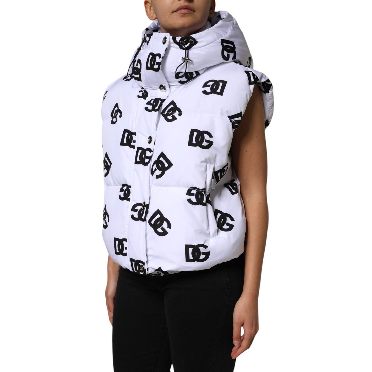 Dolce & Gabbana White Black DG Mania Polyester Puffer Jacket