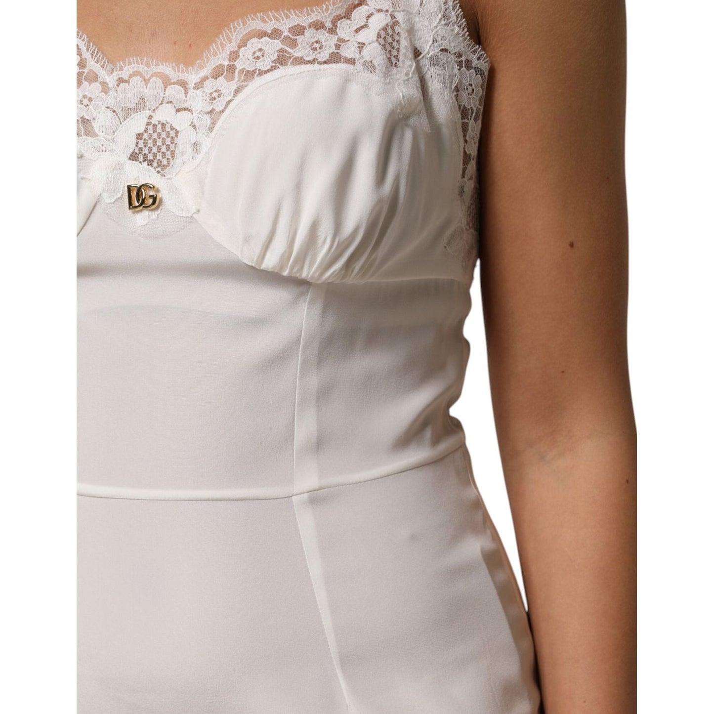 Dolce & Gabbana White Lace DG Logo Silk Dress Sleepwear DR81795-44