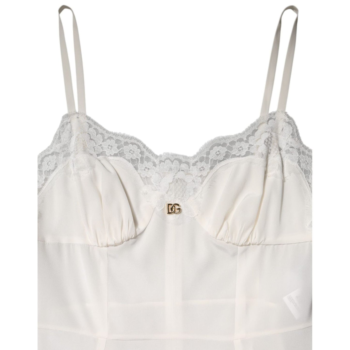 Dolce & Gabbana White Lace DG Logo Silk Dress Sleepwear DR81795-44