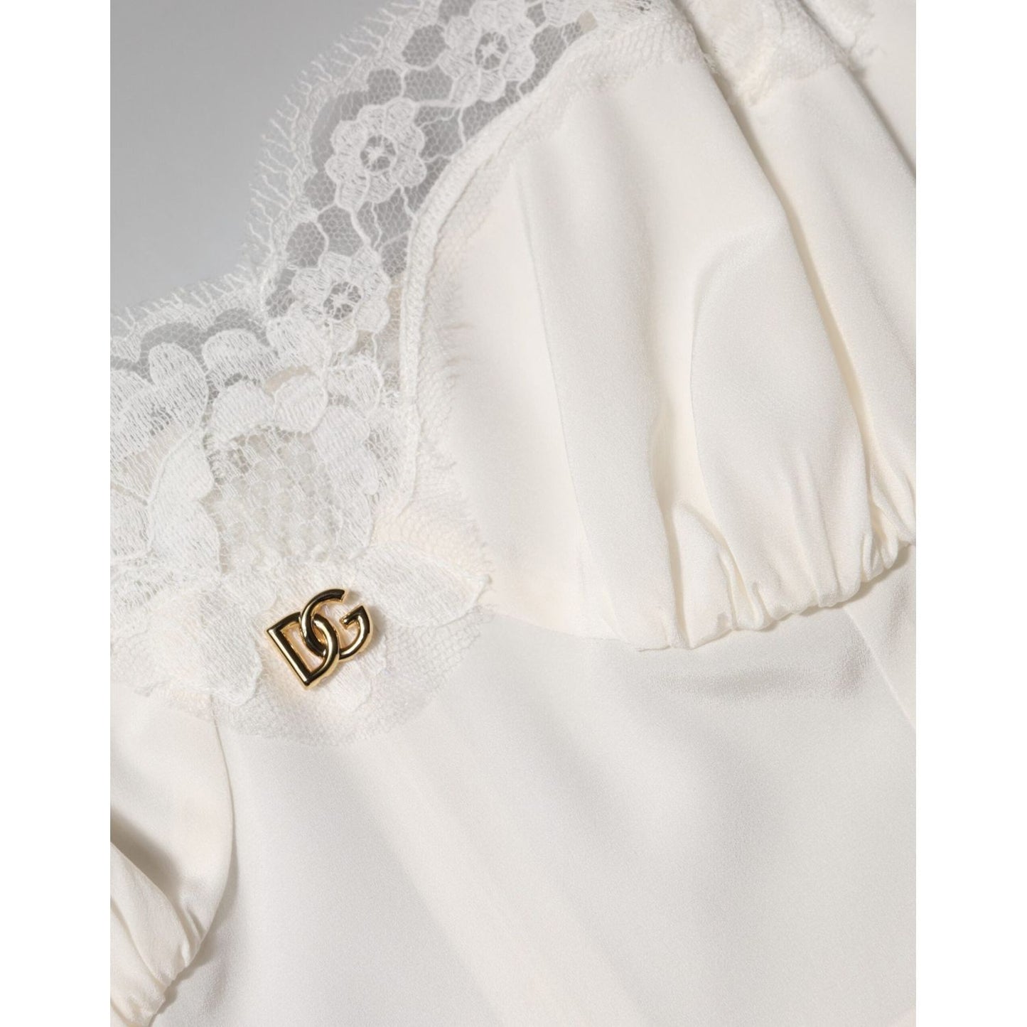 Dolce & Gabbana White Lace DG Logo Silk Dress Sleepwear DR81795-44