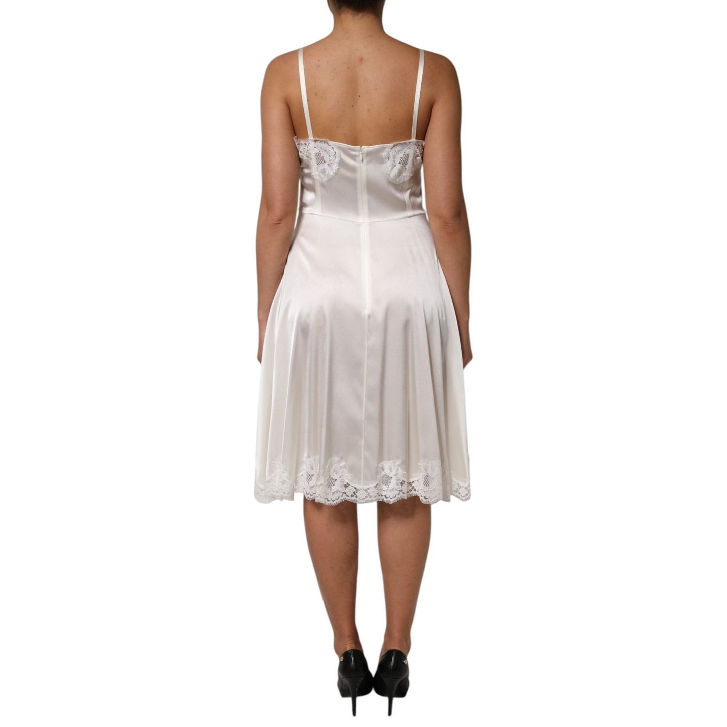 Dolce & Gabbana White Lace DG Logo Silk Dress Sleepwear DR81796-46