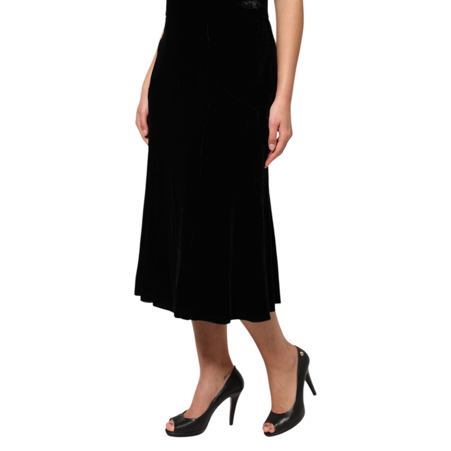 Dolce & Gabbana Black High Waist Fit Flared Midi Skirt SKI2148-46