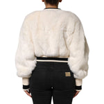 Dolce & Gabbana White Cropped Faux Fur DG Sweatshirt Sweater TSH90598-40
