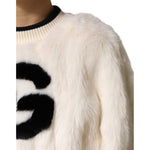 Dolce & Gabbana White Cropped Faux Fur DG Sweatshirt Sweater TSH90598-40