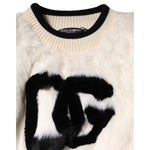 Dolce & Gabbana White Cropped Faux Fur DG Sweatshirt Sweater TSH90598-40
