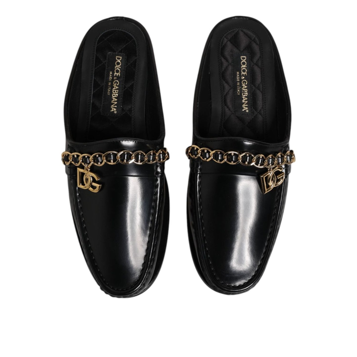 Dolce & Gabbana Black Leather DG Chain Embellished Sandals Shoes MV7606-41