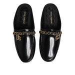 Dolce & Gabbana Black Leather DG Chain Embellished Sandals Shoes MV7606-41