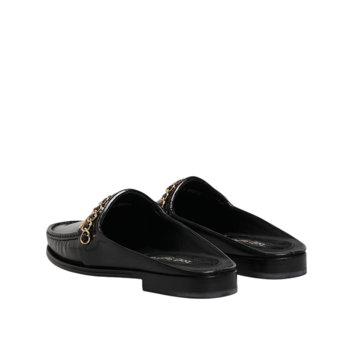 Dolce & Gabbana Black Leather DG Chain Embellished Sandals Shoes MV7606-41