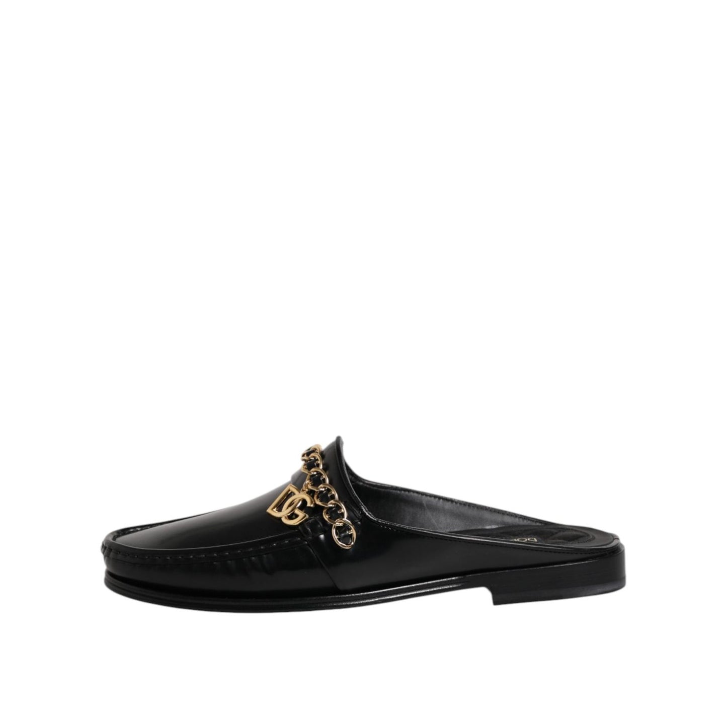 Dolce & Gabbana Black Leather DG Chain Embellished Sandals Shoes MV7606-41