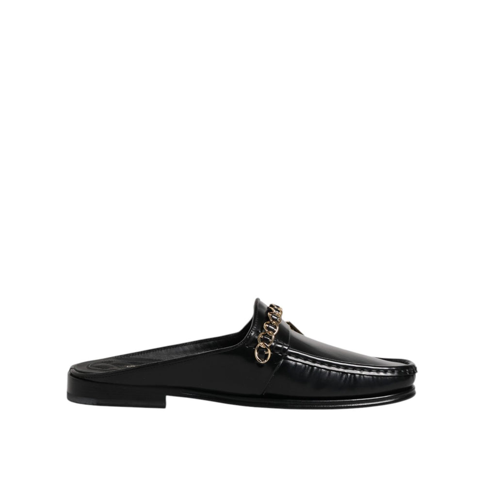 Dolce & Gabbana Black Leather DG Chain Embellished Sandals Shoes MV7606-41