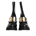 Dolce & Gabbana Black Leather DG Logo Plaque High Boots Shoes