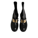 Dolce & Gabbana Black Leather DG Logo Plaque High Boots Shoes