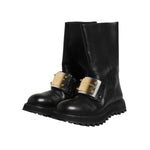 Dolce & Gabbana Black Leather DG Logo Plaque High Boots Shoes