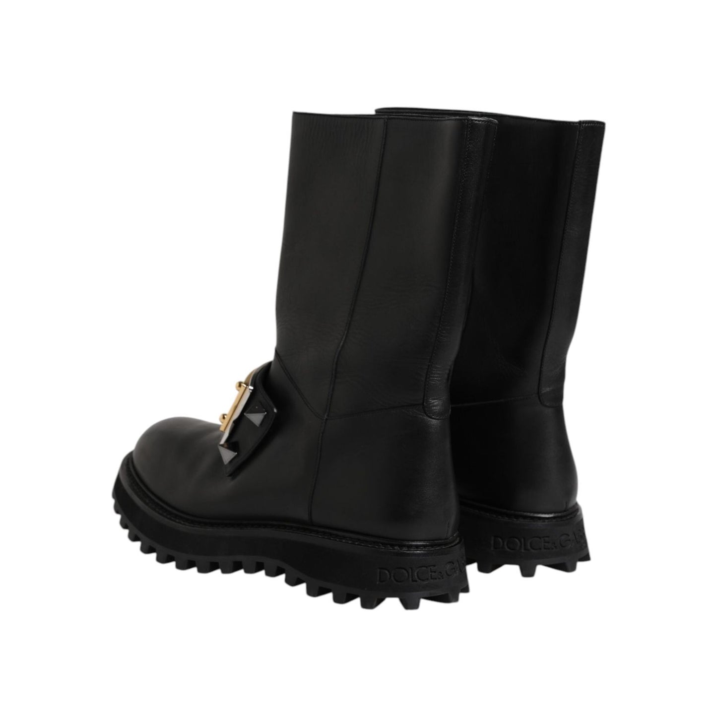 Dolce & Gabbana Black Leather DG Logo Plaque High Boots Shoes