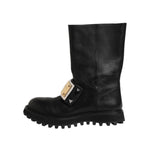 Dolce & Gabbana Black Leather DG Logo Plaque High Boots Shoes