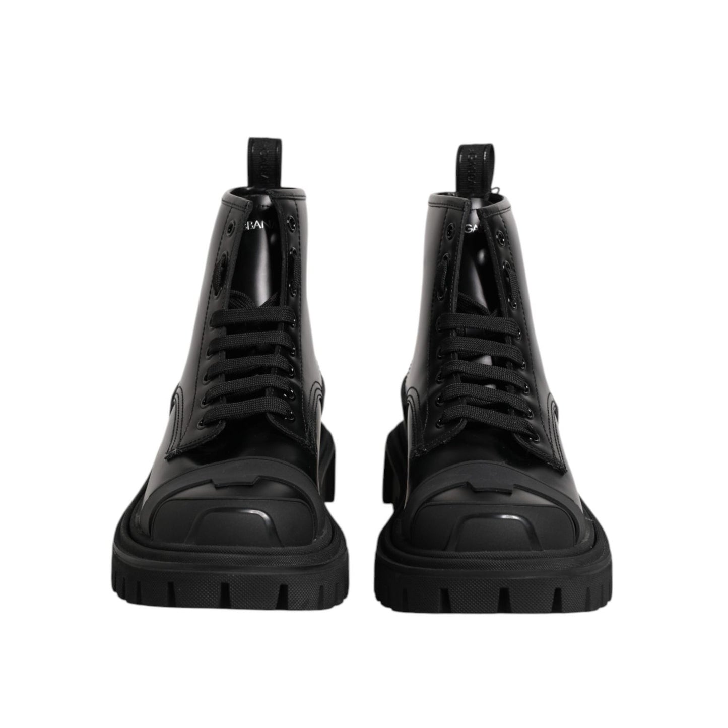Dolce & Gabbana Black Leather Lace Up Mid Calf Boots Shoes