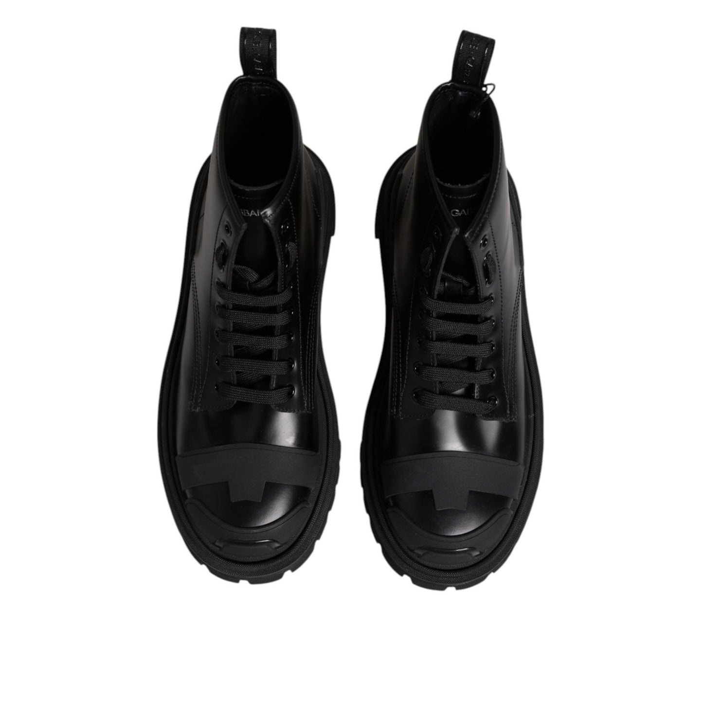 Dolce & Gabbana Black Leather Lace Up Mid Calf Boots Shoes