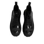 Dolce & Gabbana Black Leather Lace Up Mid Calf Boots Shoes