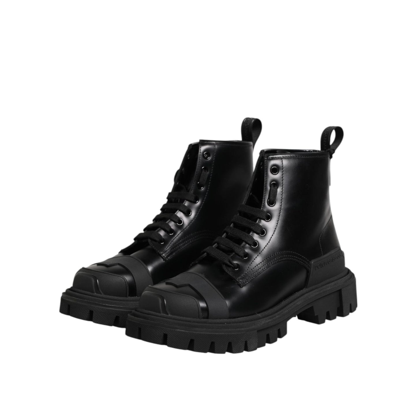 Dolce & Gabbana Black Leather Lace Up Mid Calf Boots Shoes