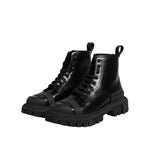 Dolce & Gabbana Black Leather Lace Up Mid Calf Boots Shoes