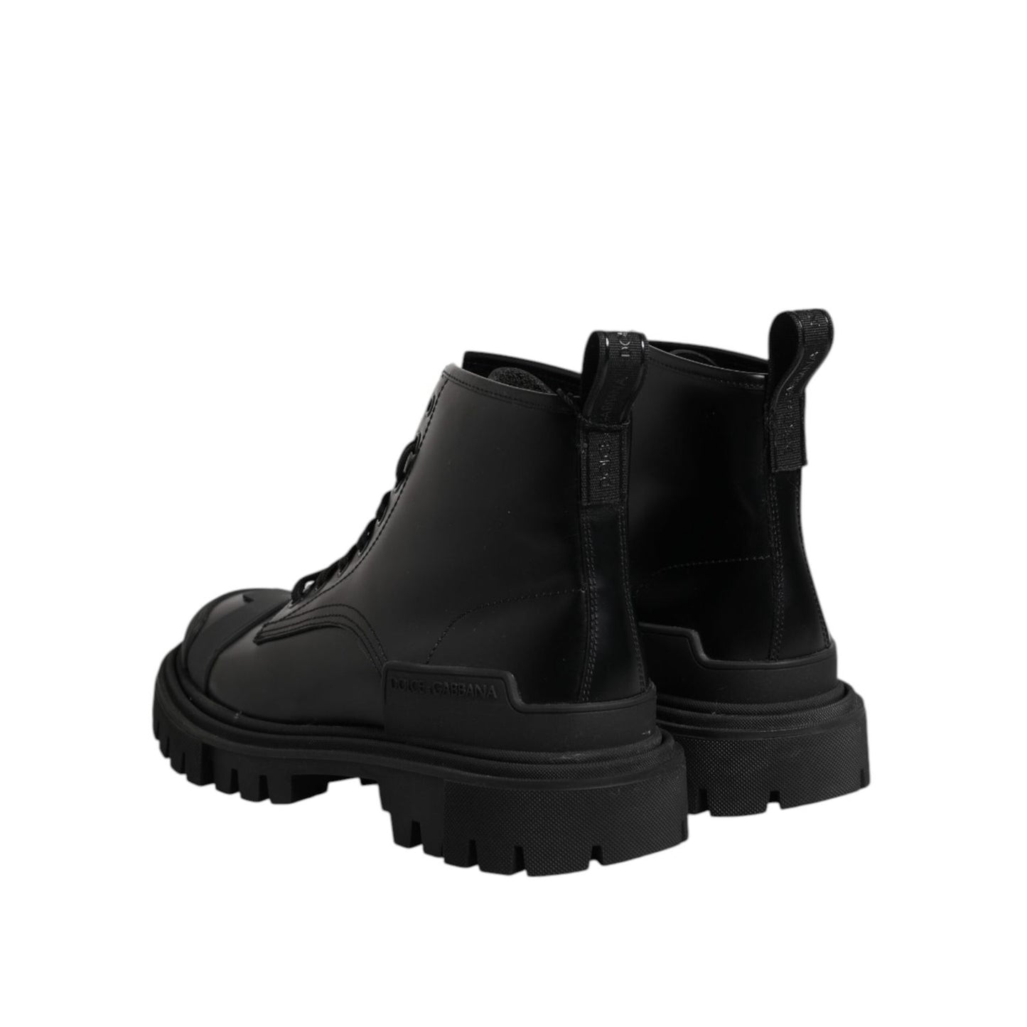 Dolce & Gabbana Black Leather Lace Up Mid Calf Boots Shoes