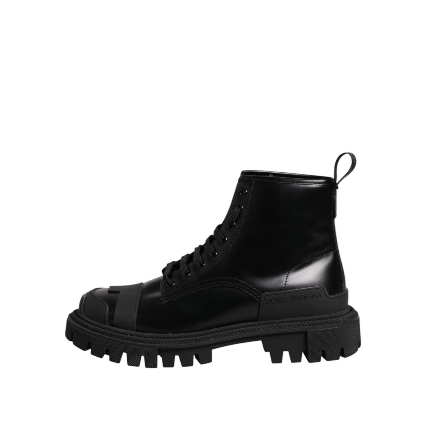 Dolce & Gabbana Black Leather Lace Up Mid Calf Boots Shoes