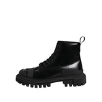 Dolce & Gabbana Black Leather Lace Up Mid Calf Boots Shoes