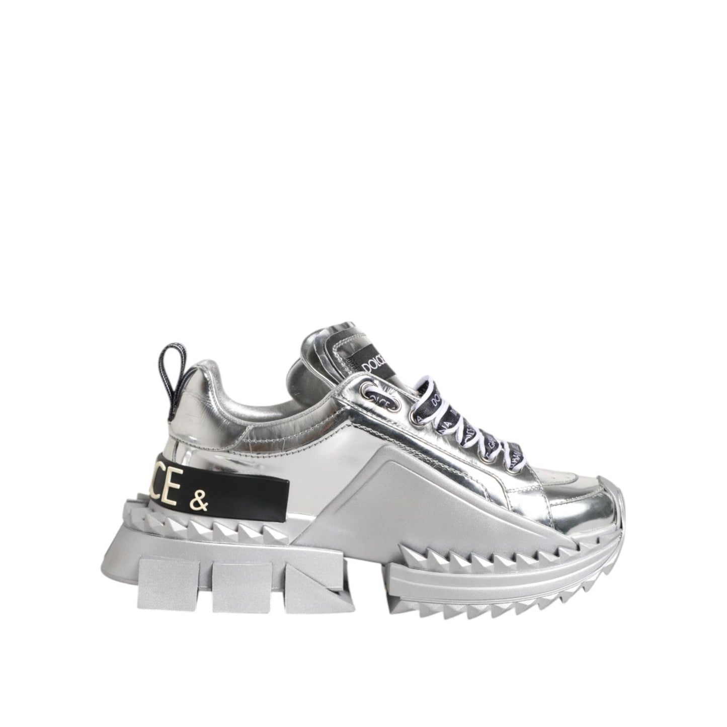 Dolce & Gabbana Silver Leather Super Queen Sneakers Shoes LA12761-35
