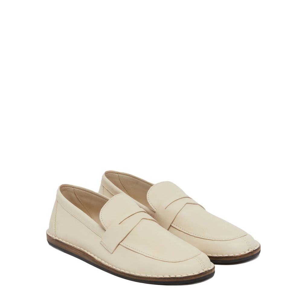 The Row White Calfskin Slip-On Loafers
