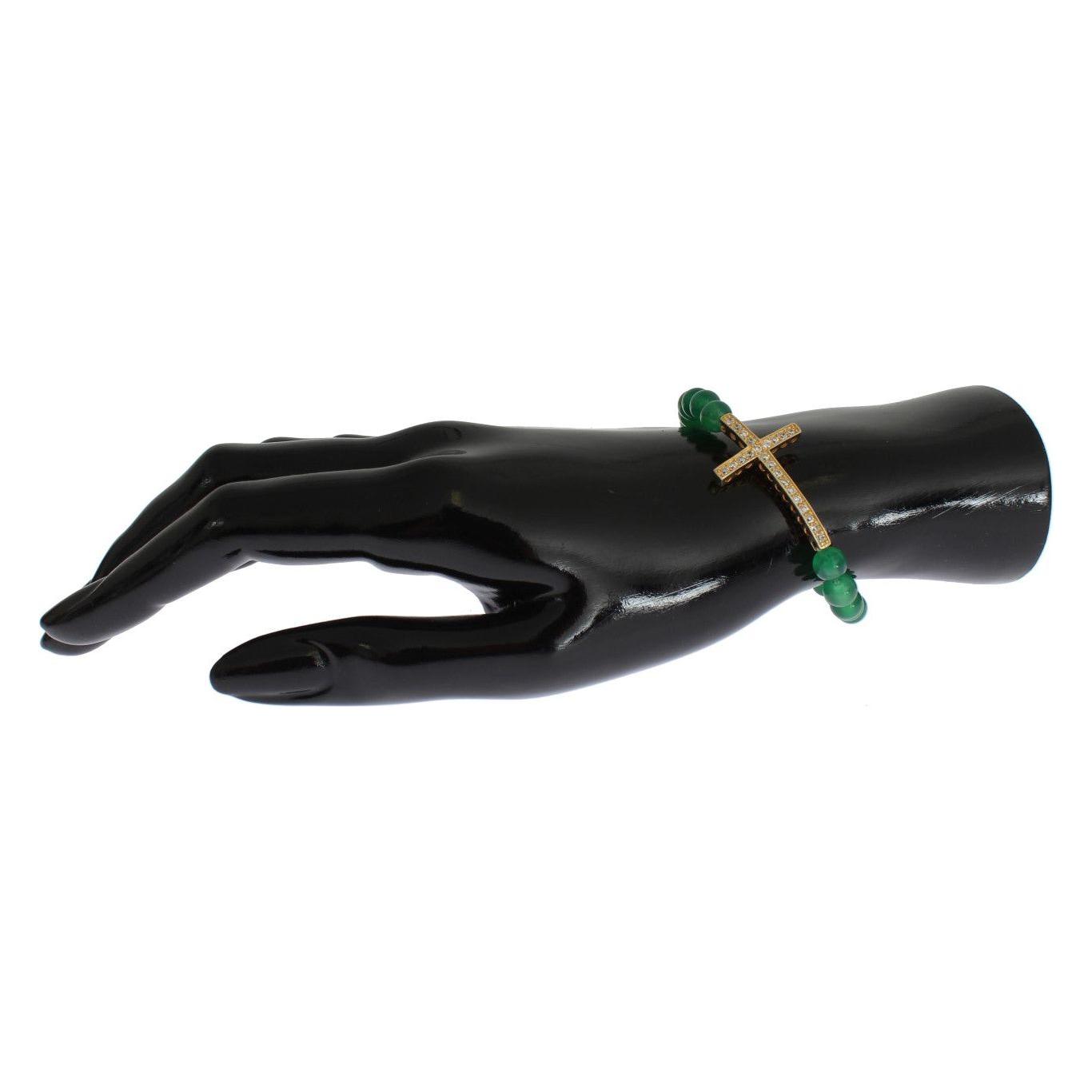 Nialaya Jade Stone Gold CZ Cross 925 Silver Bracelet Bracelet