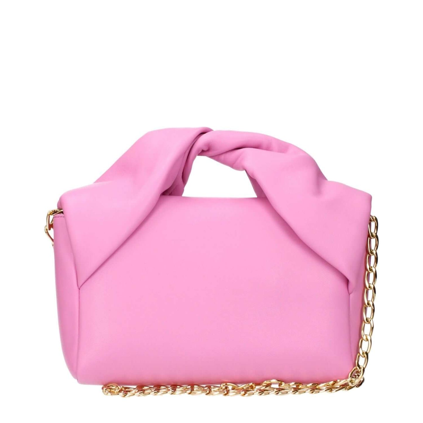 Jw Anderson Pink Leather Handbag with gold chain, front logo, and removable shoulder strap, MPN HB0442LA0088300, code F83636.