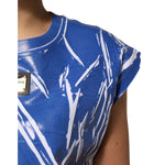 Dolce & Gabbana Blue White Cotton Logo Plaque Women Tank Top TSH90641-42
