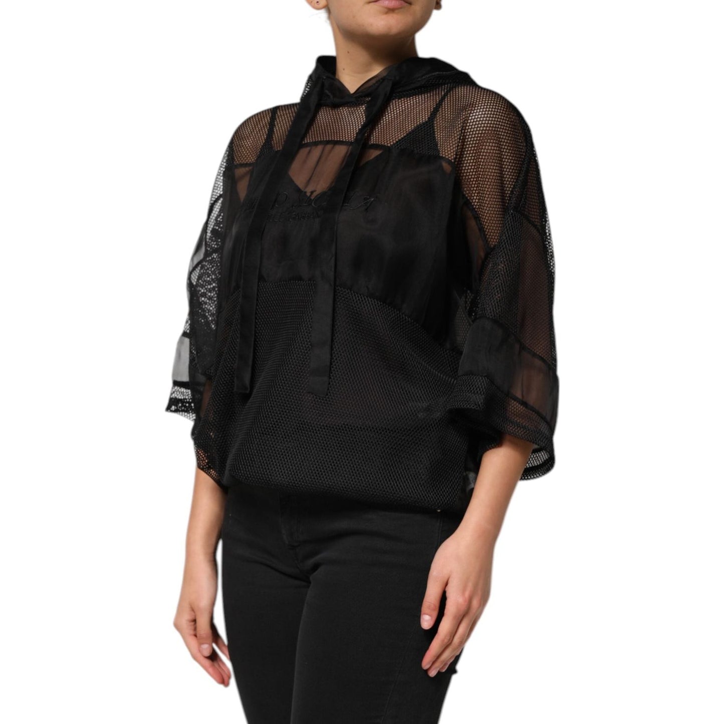 Dolce & Gabbana Black See Through Hooded Pullover Sweater TSH90642-40