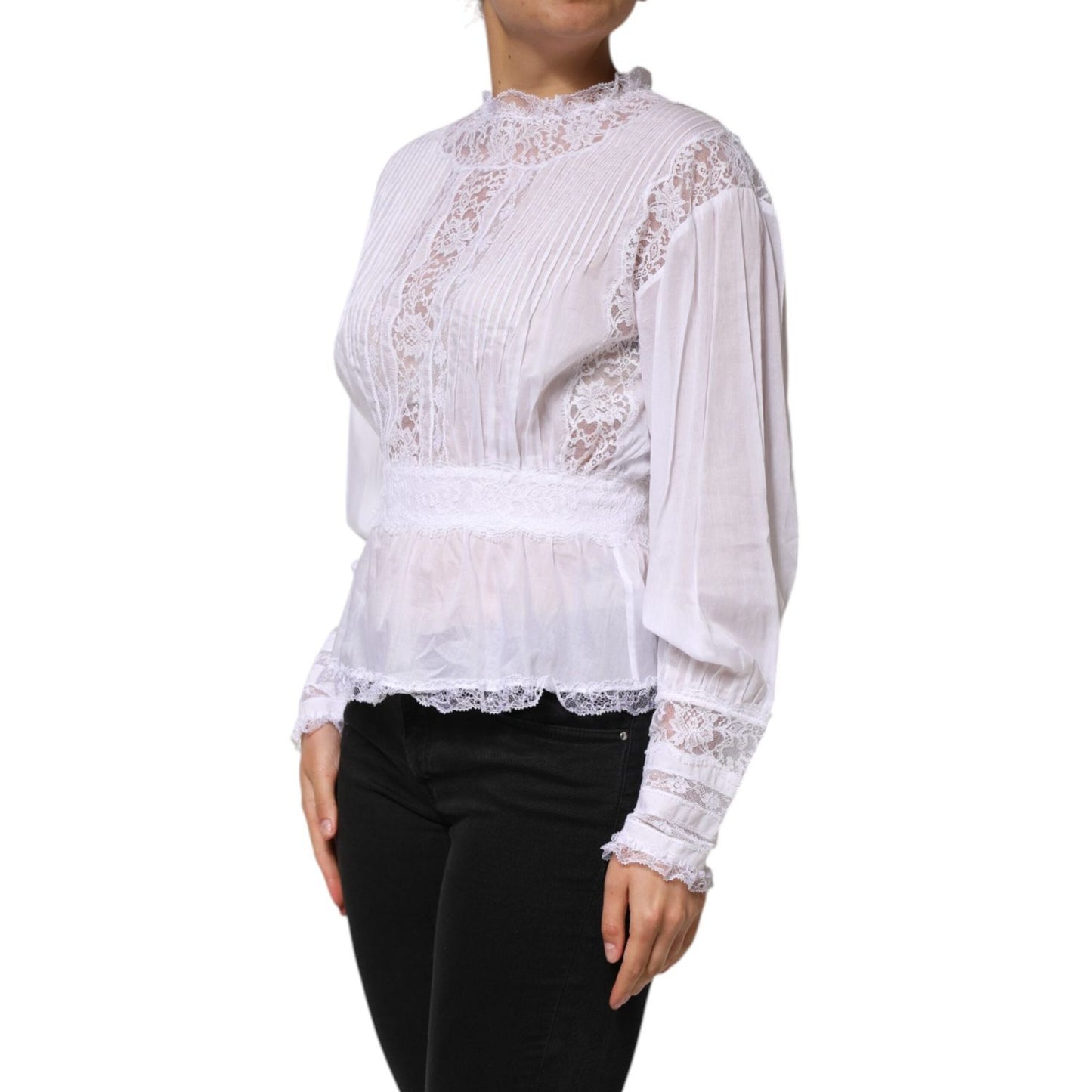 Dolce & Gabbana White Cotton Floral Lace Long Sleeves Top TSH90647-44