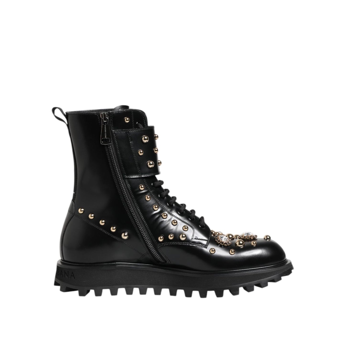 Dolce & Gabbana Black Studded Lace Up Mid Calf Boots Shoes MV7683-42.5