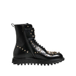 Dolce & Gabbana Black Studded Lace Up Mid Calf Boots Shoes MV7683-42.5
