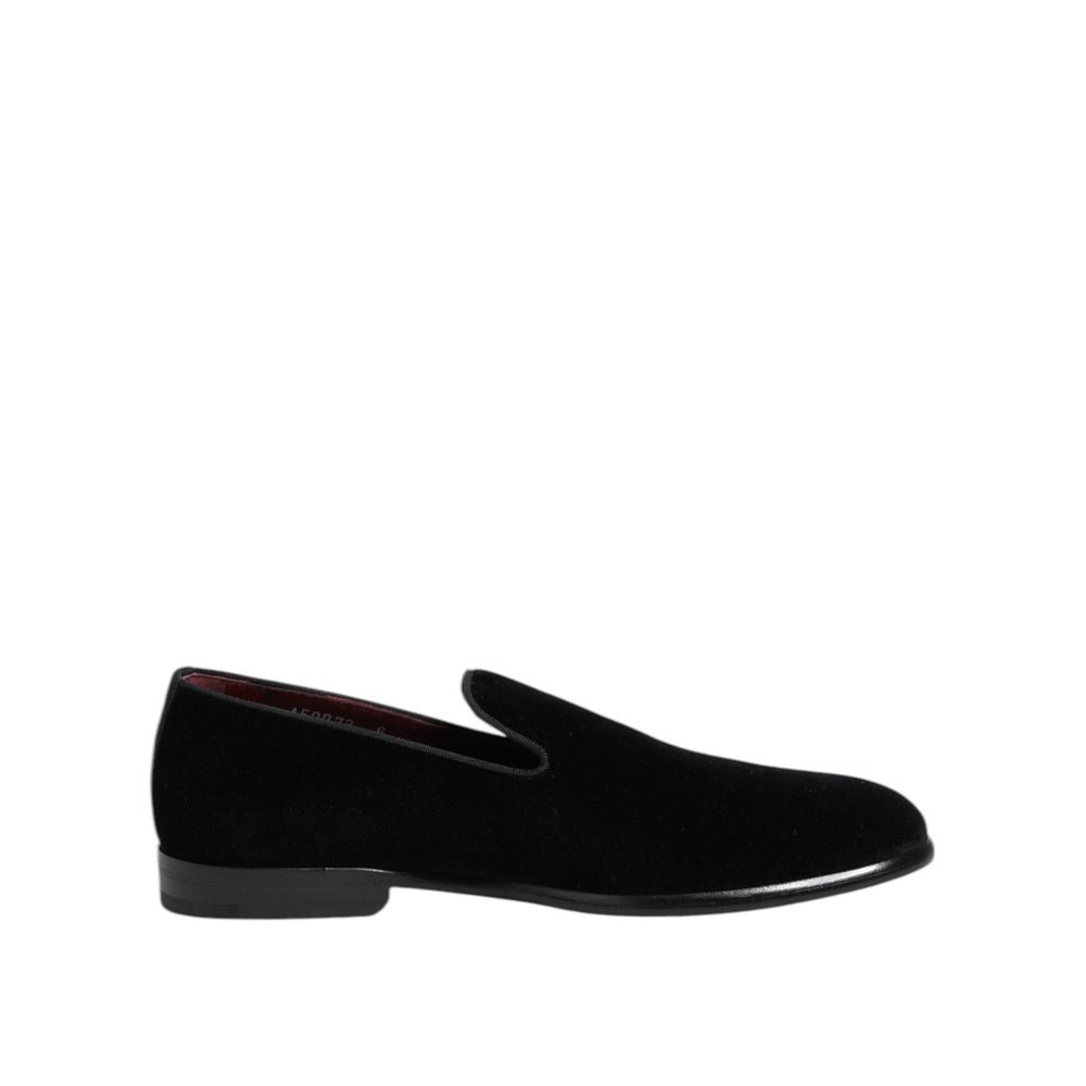 Dolce & Gabbana Black Velvet Loafers Formal Men Dress Shoes MV7632-39