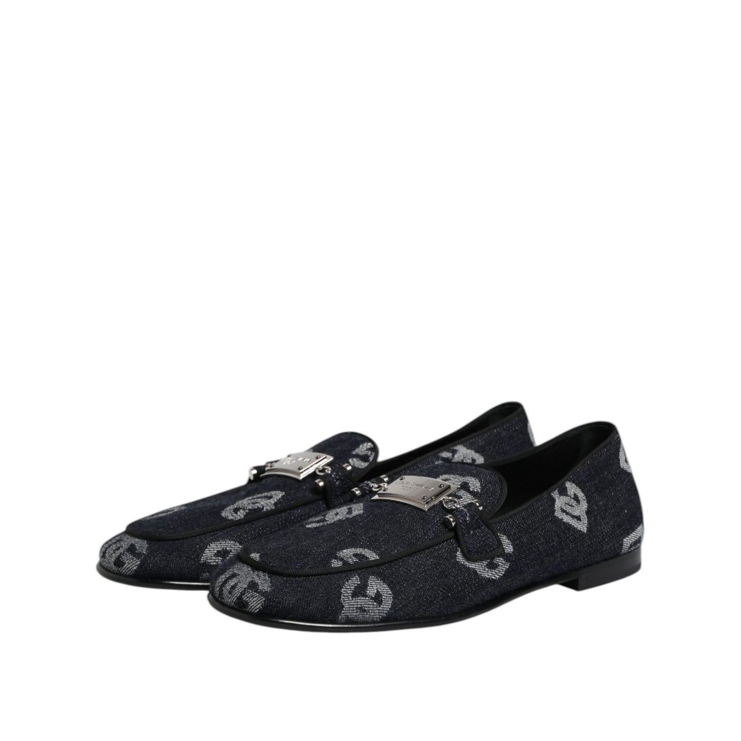 Dolce & Gabbana Blue Logo Cotton Loafers Formal Dress Shoes MV7728-42