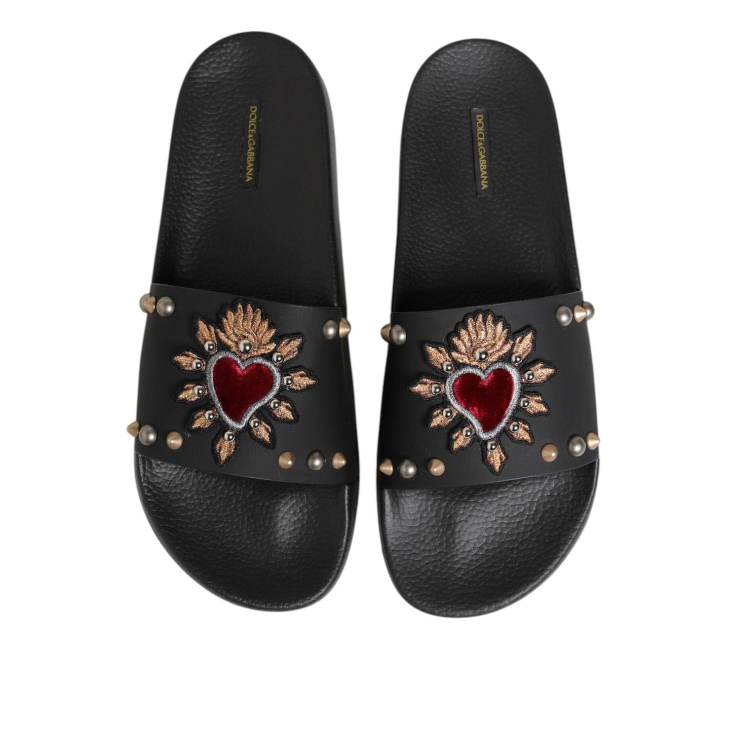 Dolce & Gabbana Black Rubber Sacred Heart Slides Men Beachwear Shoes MV7786-45