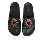Dolce & Gabbana Black Rubber Sacred Heart Slides Men Beachwear Shoes MV7786-45