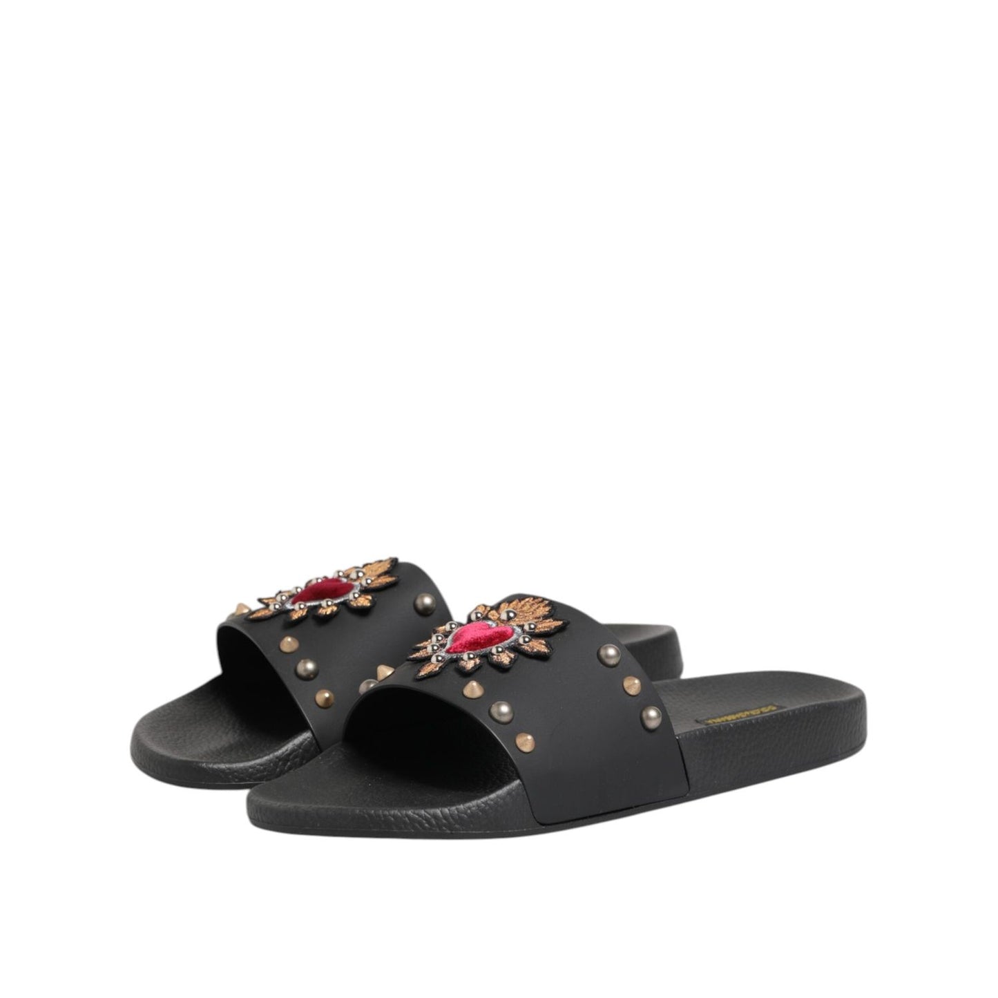 Dolce & Gabbana Black Rubber Sacred Heart Slides Men Beachwear Shoes MV7786-45