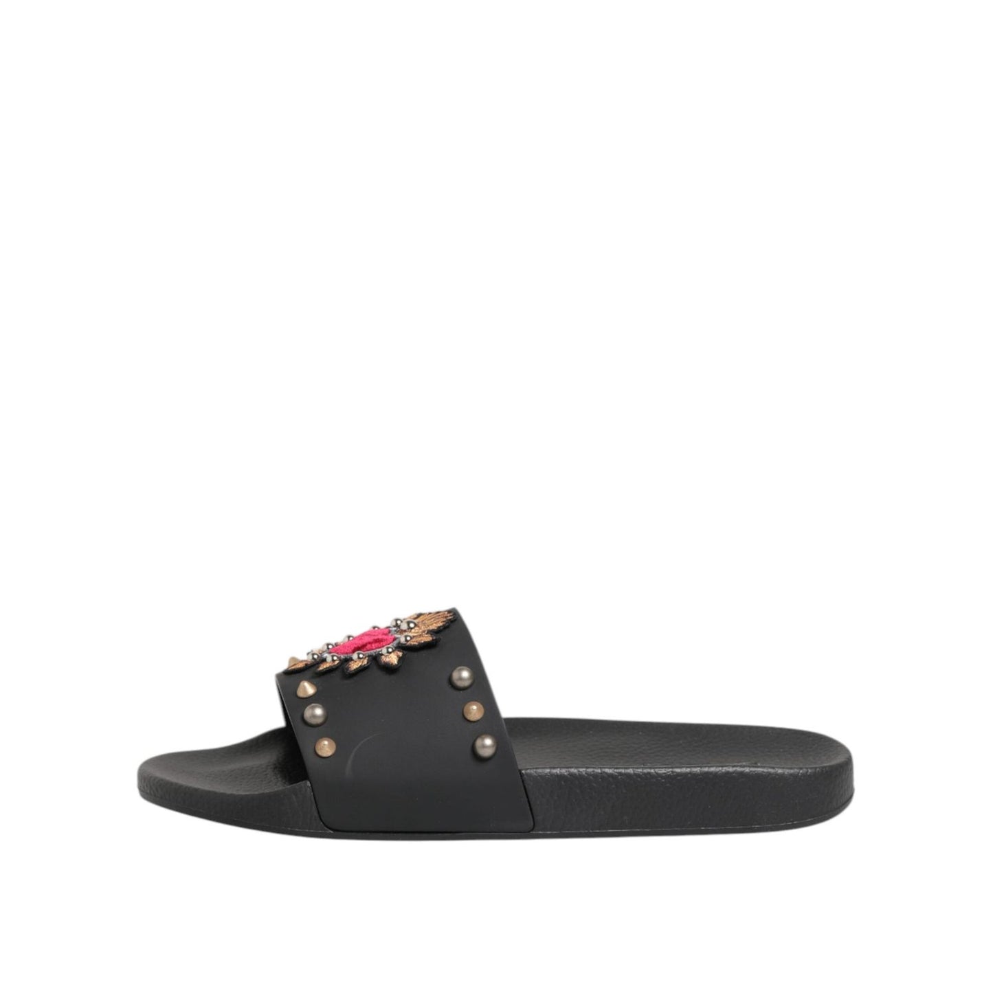 Dolce & Gabbana Black Rubber Sacred Heart Slides Men Beachwear Shoes MV7786-45