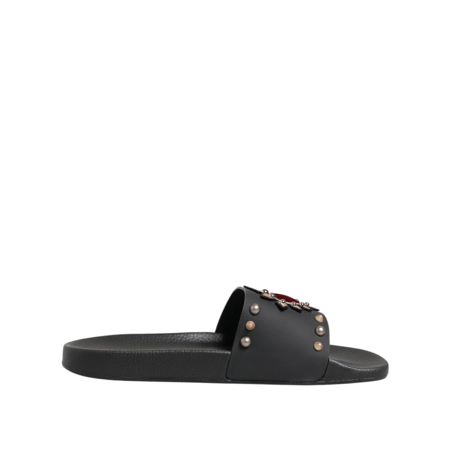 Dolce & Gabbana Black Rubber Sacred Heart Slides Men Beachwear Shoes MV7786-45