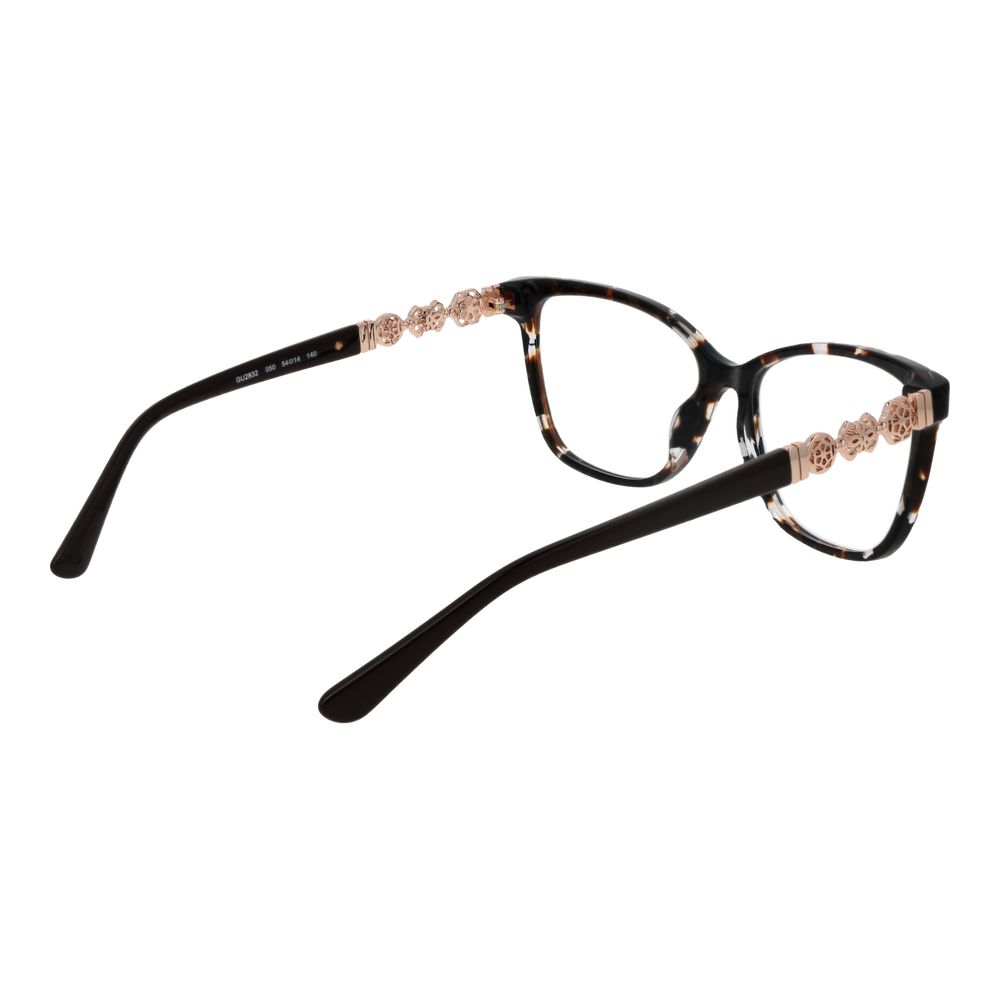 Guess Brown Acetate Glasses (Frames) for Women, full-rim geometric design with 54mm lenses in plastic, comes with branded case.