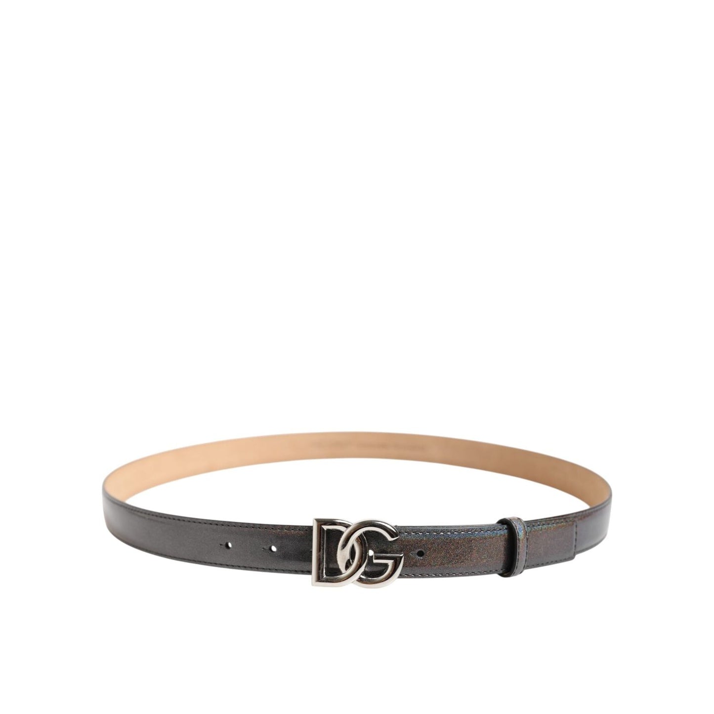 Dolce & Gabbana Metallic Leather Silver Tone Logo Buckle Belt BEL9383-85