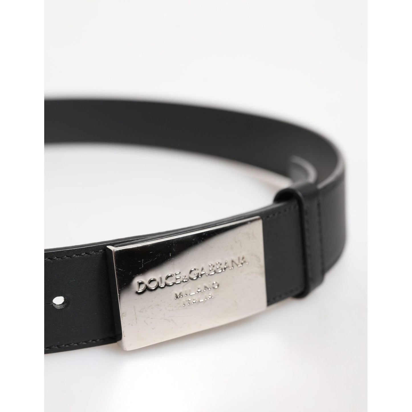 Dolce & Gabbana Black Leather Classic Metal Logo Buckle Belt BEL9496-90
