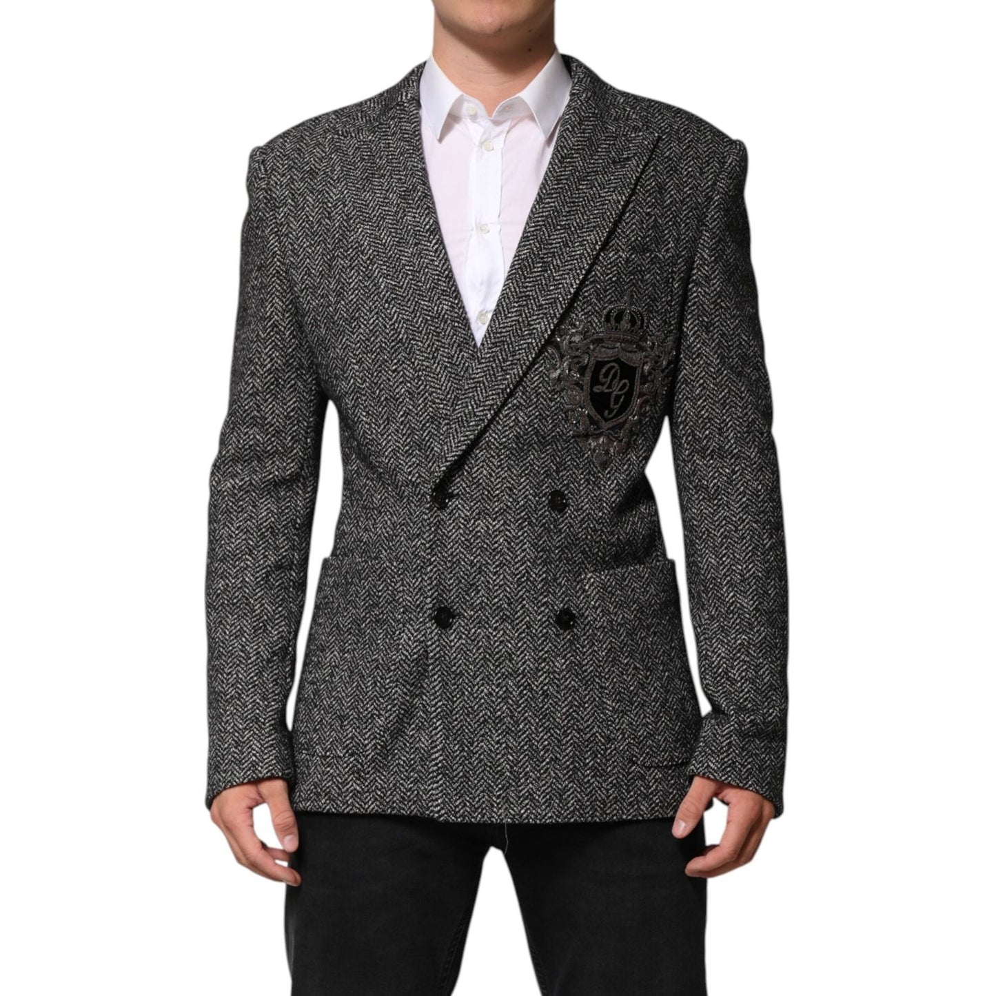 Dolce & Gabbana Black White Double Breasted Men Suit Blazer JKT41540-48