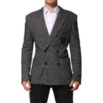 Dolce & Gabbana Black White Double Breasted Men Suit Blazer JKT41540-48