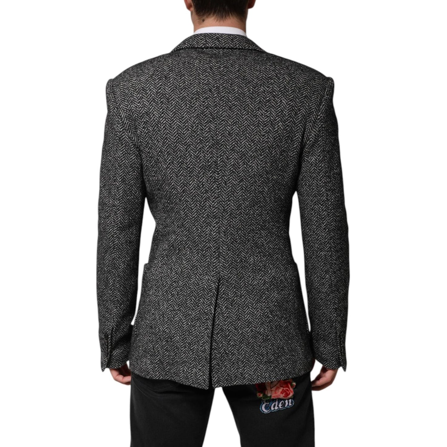 Dolce & Gabbana Black White Double Breasted Men Suit Blazer JKT41540-48