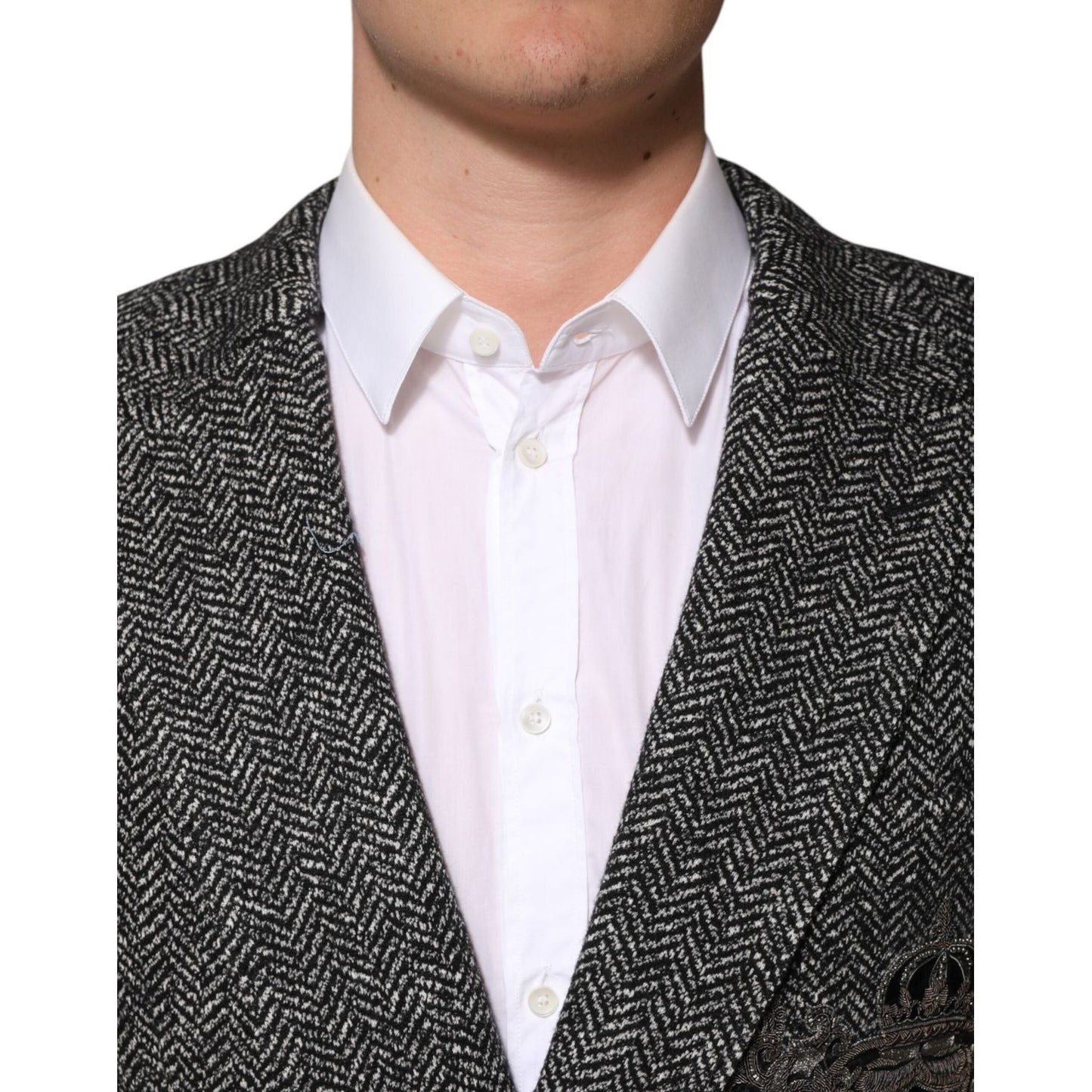 Dolce & Gabbana Black White Double Breasted Men Suit Blazer JKT41540-48